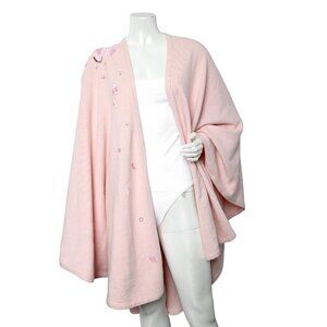 Vintage Knit Cape Shawl Wrap Pink Beaded Embroidered Warm Pretty Cottagecore